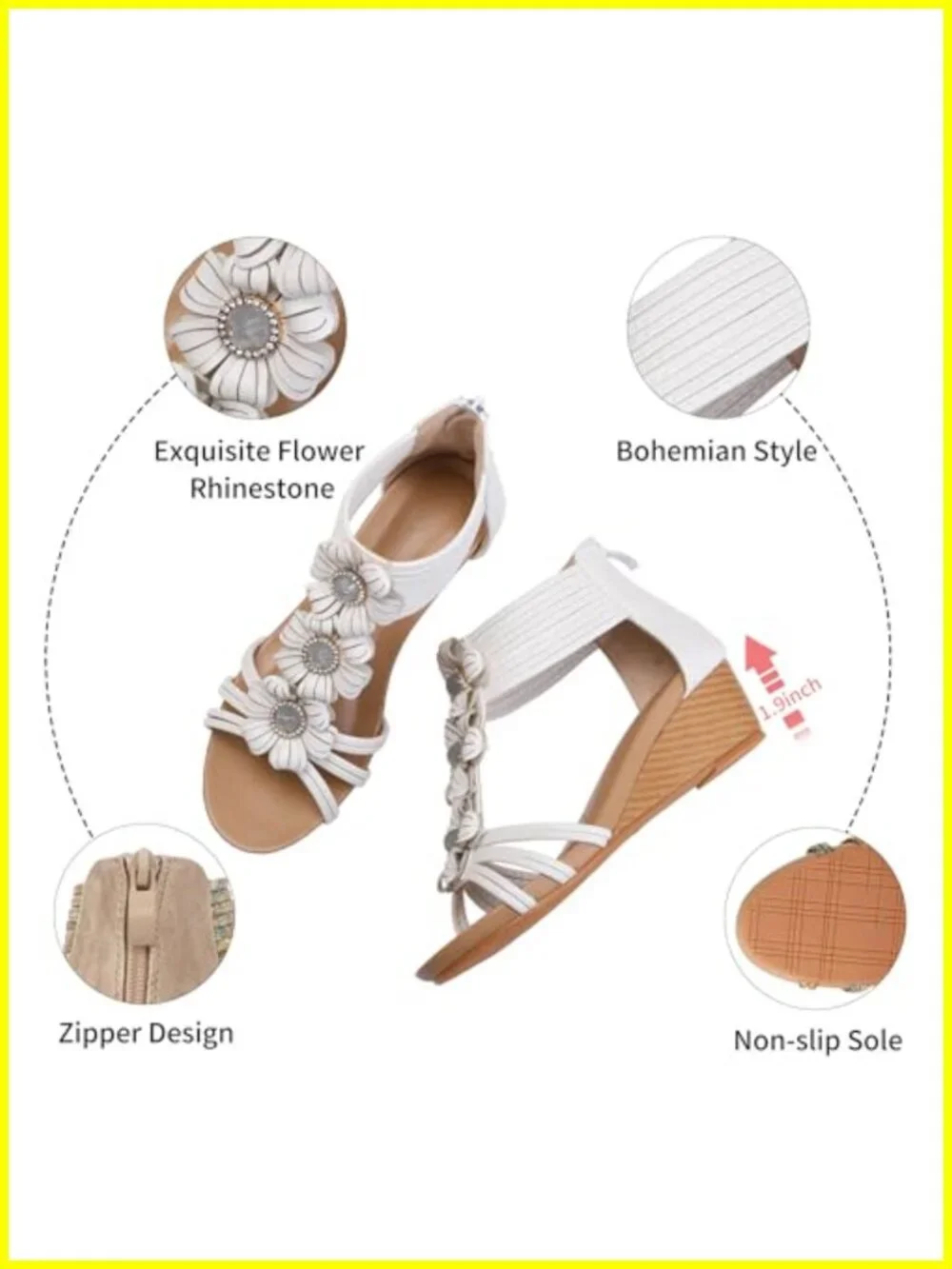 Bohemian Flower Open Toe Gladiator Platform Wedge Sandals for Women